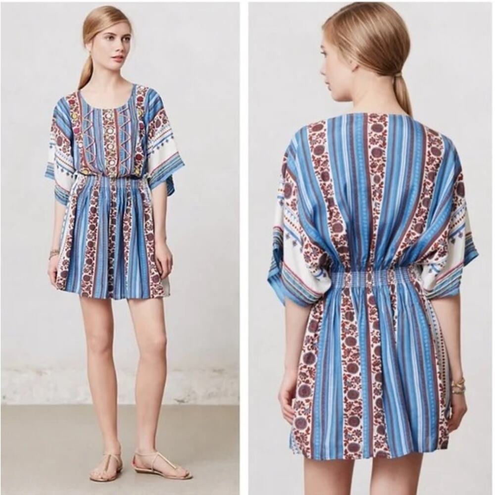 LILKA ANTHROPOLOGIE Kerala Boho Beaded Kaftan Tunic Dress Size XS/S Festival